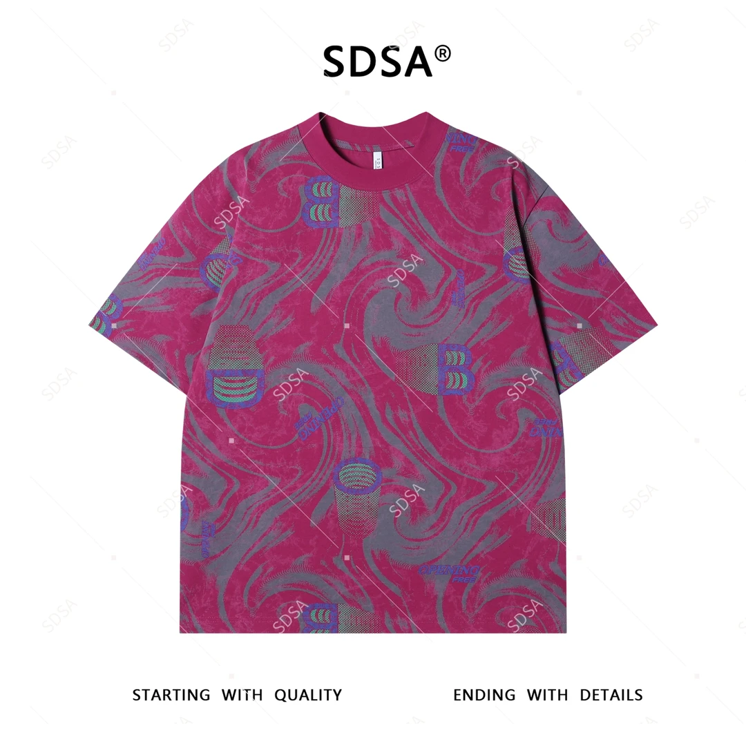 夏季高级感新款男士美式撞色印花字母短袖T恤百搭圆领宽松上衣