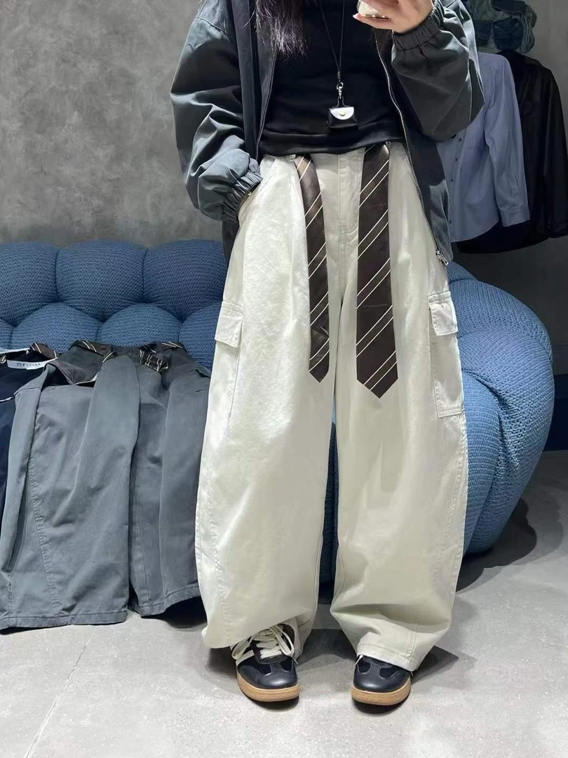 秋季高腰显瘦侧边口袋女款阔腿工装裤