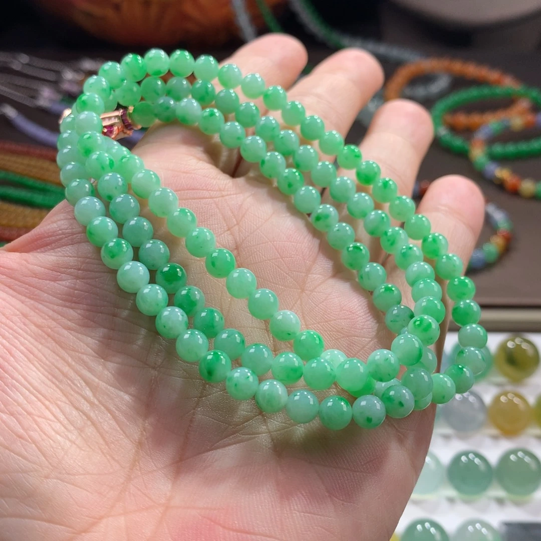 翡翠未镶嵌手链细腻果阳绿项链 卡5.1