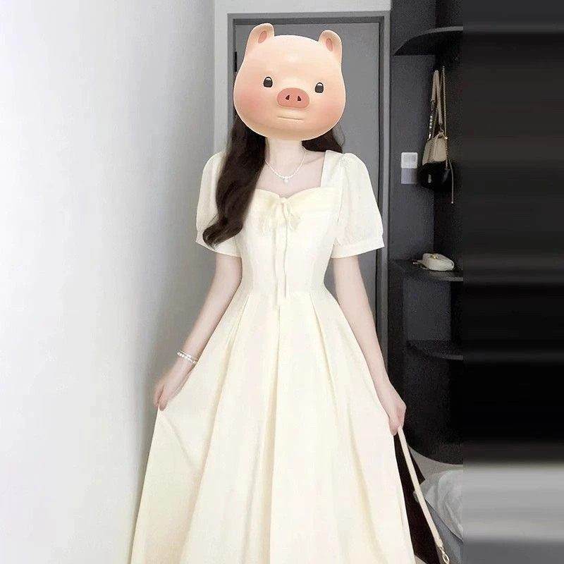 温柔白月光连衣裙子2025新款夏季女长裙独特漂亮掐腰裙初恋小白裙