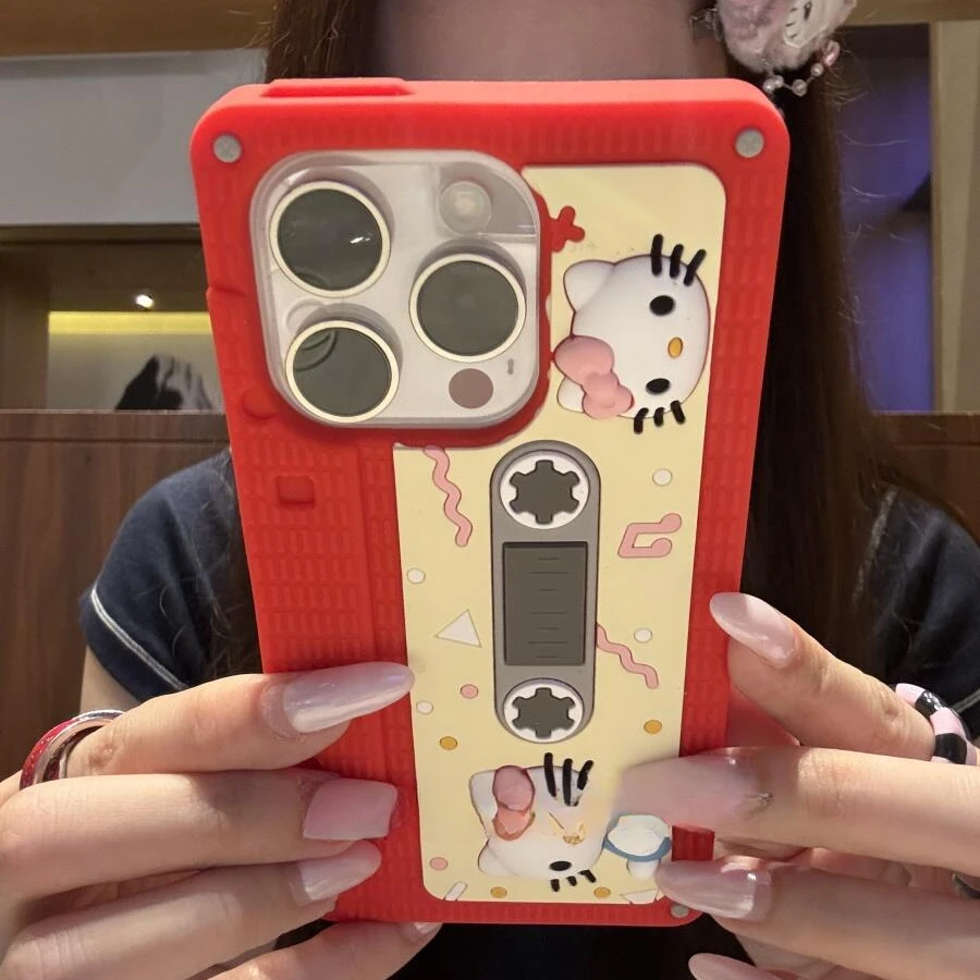 创意复古录音机猫咪硅胶手机壳全包防摔立体卡通公仔苹果16promax