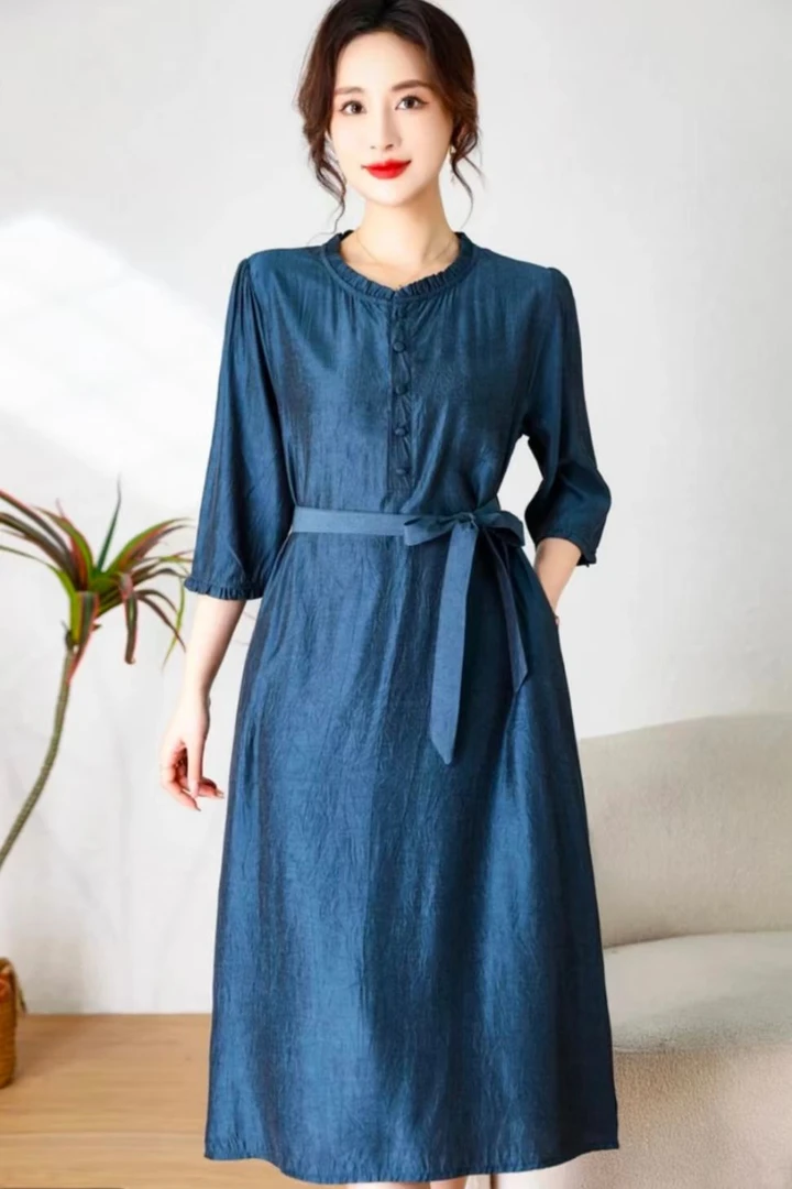 10显瘦时尚气质七分袖中长款连衣裙