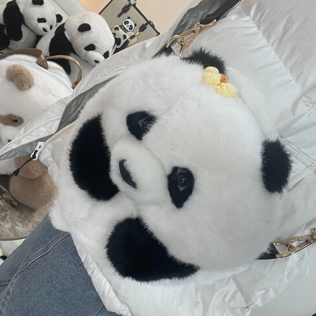 蜀龙博原创可爱网红熊猫学生单肩秋冬花花斜挎包时尚卡通小包包