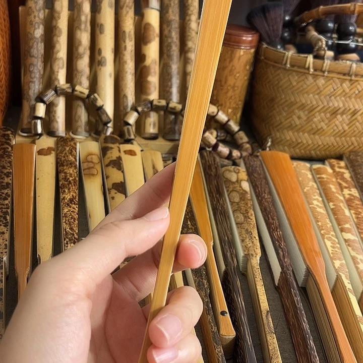 独***篁扇子手工老玉竹9.5寸放漏