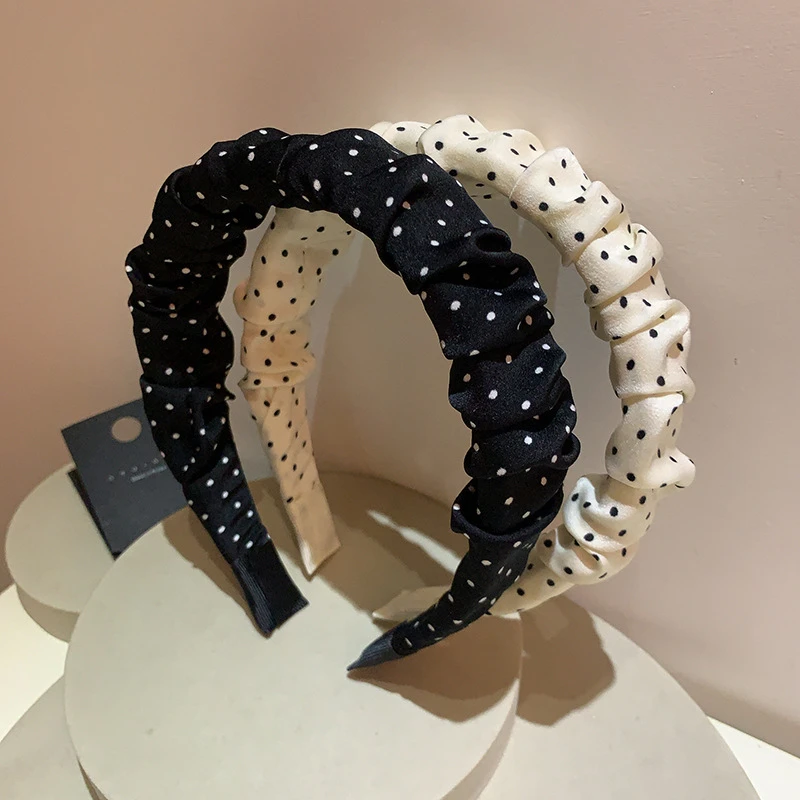 韩版新款高颅顶发箍波点褶皱洗脸压发发卡小香风宽边显脸小头箍女