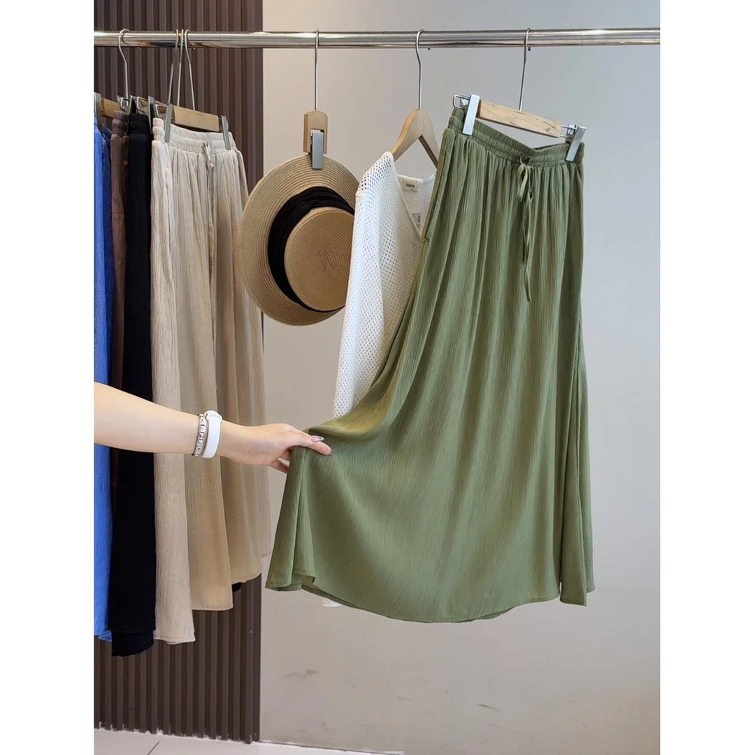 外贸好春夏肌理感垂感天丝棉半身裙女中长裙子显瘦气质穿搭