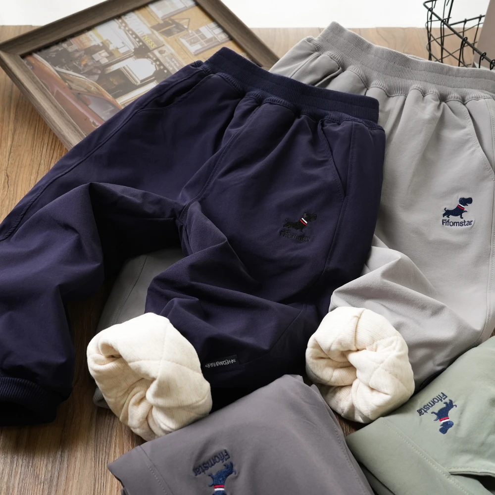 儿童冬季厚实保暖棉裤小狗刺绣卡通裤子中大童男童长裤24463