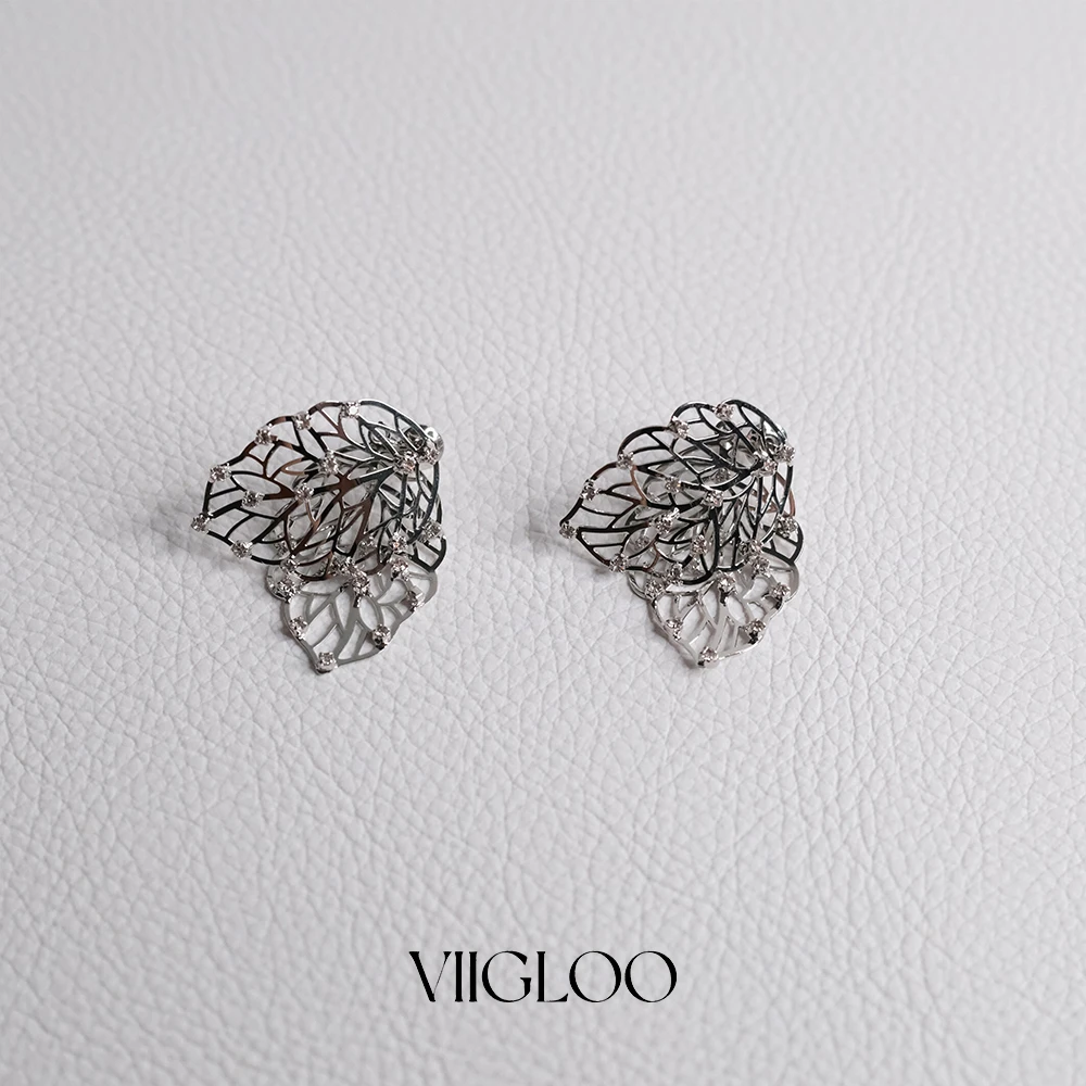 铜合金耳饰 ⅦGLOO | 曜契耳环-轻盈复古树叶耳饰小众设计感