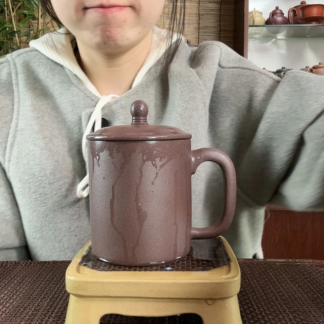 紫砂茶杯鲨皮青办公杯微瑕没礼盒450CC左右