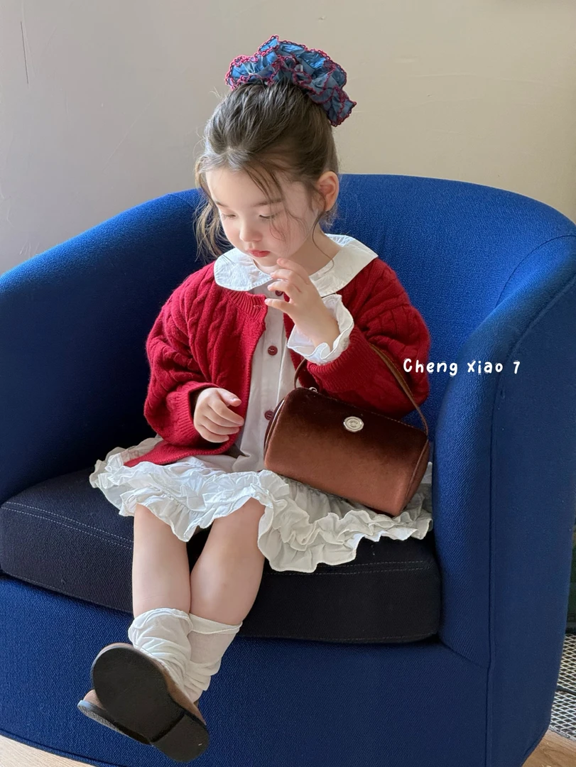 橙小七2025秋季新款小童女童毛衣韩版童装针织开衫可露丽风卫衣裙