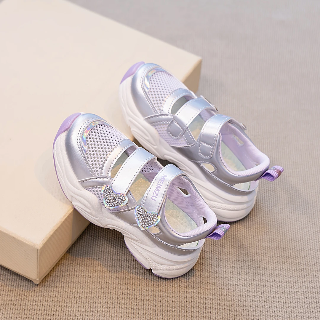 ABC女童公主凉鞋2025新款夏季网面运动鞋百搭镂空软底沙滩凉鞋子