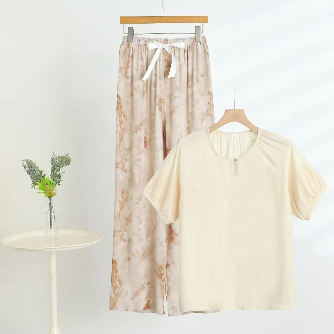 棉绸套装插肩短袖人造棉可外穿T桖衫人造棉爆款