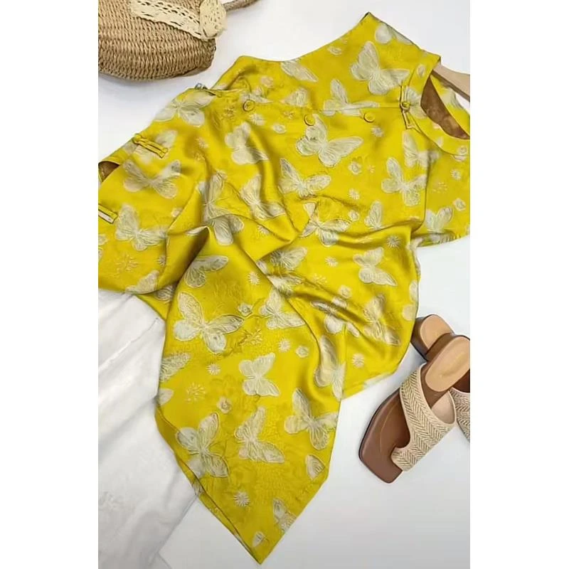 黄蝴蝶--中式国风气质时尚洋气碎花夏季复古休闲显瘦轻奢连衣裙