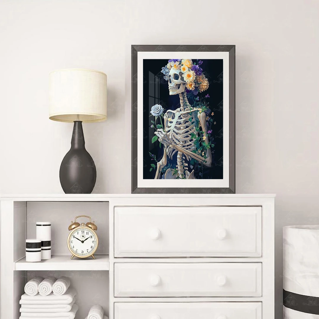 爱阁十字绣骷髅与鲜花新款小件花卉简约客厅玄关手工装饰画线绣