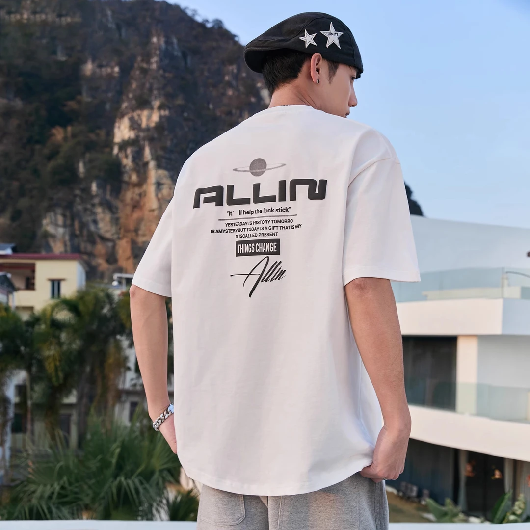 GS夏季新款美式街头重磅潮流T恤男士半袖潮牌印花纯棉短袖体恤男