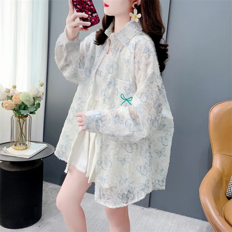 很仙的流苏蝴蝶结长袖衬衫女春季新款宽松休闲薄款防晒衣外套女款