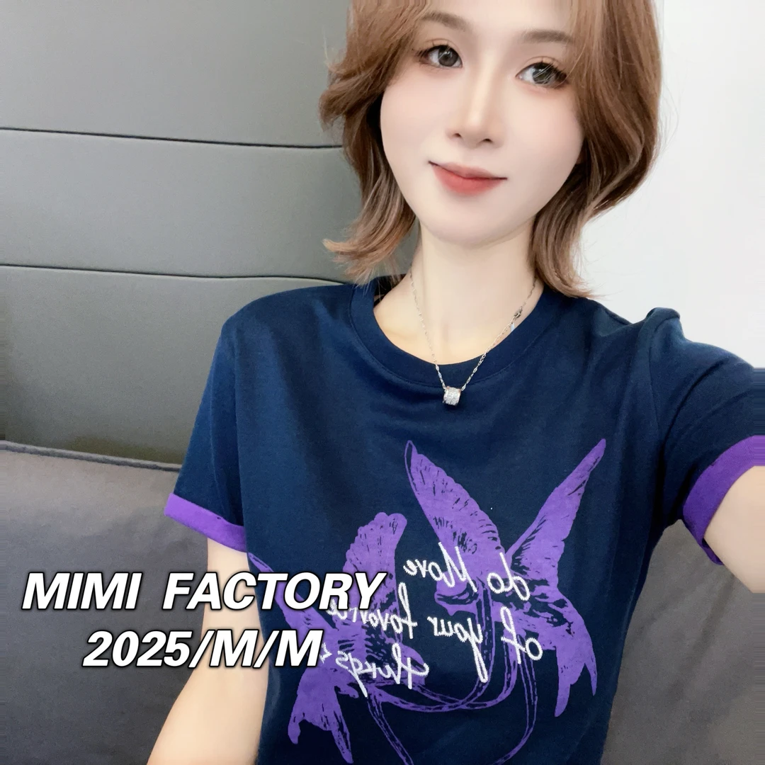 芈芈 2025新款短袖 欧货蝴蝶双色面料设计T恤衣服女上衣2719#