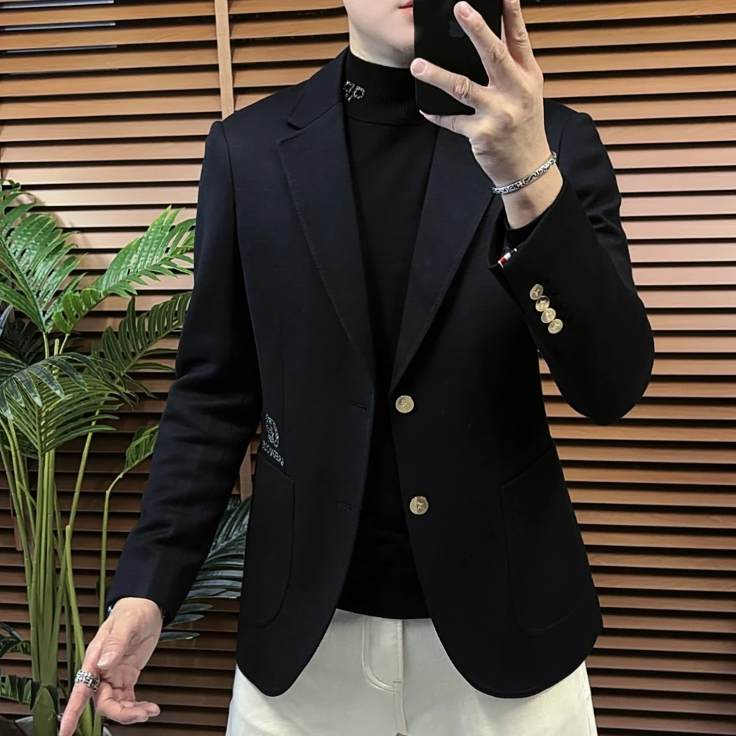 男士秋冬季毛呢西装休闲韩版修身潮流西服上装时尚帅气