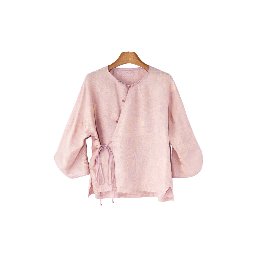 南羲【藕然】新中式国风2025斜襟小圆领系绳开衫高级感小众优雅小衫