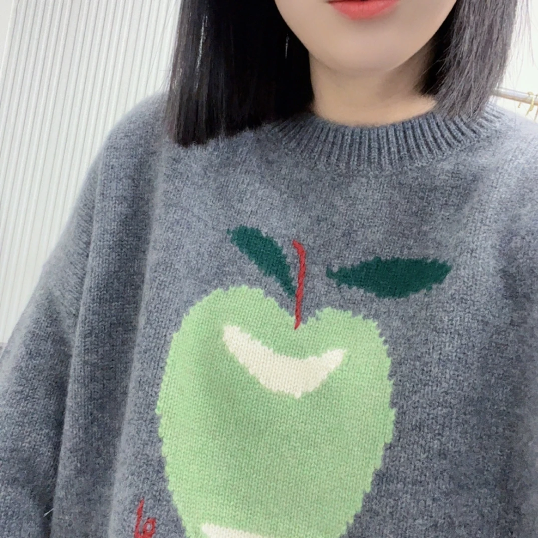 新品～100纯山羊绒加厚圆领宽松苹果毛衣