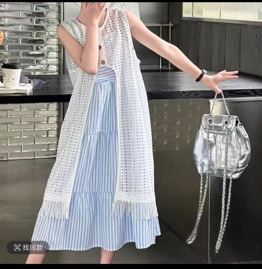 巴拉断码女童夏季连衣裙套装新款儿童无袖气质时尚显瘦法式吊带裙