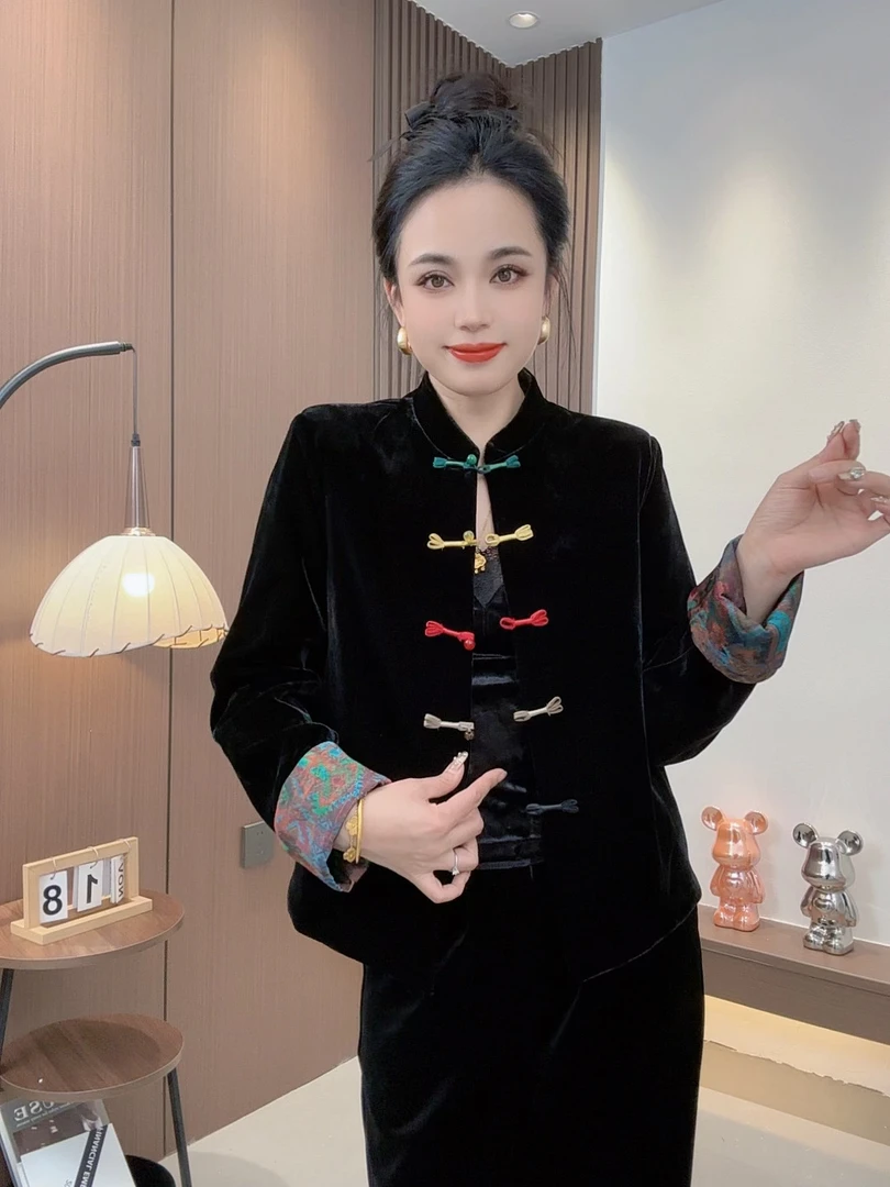 彩扣丝绒外套高级气质显瘦女装上衣酷飒风女装高级感1577