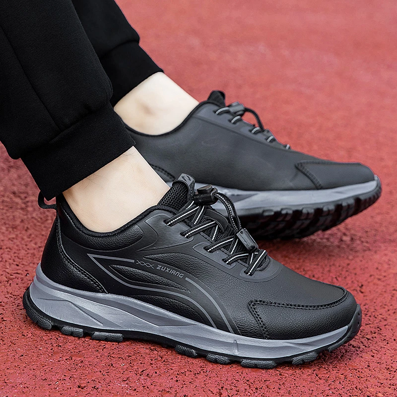 足力建舒适鞋安全老人鞋官方正品中老年运动鞋男士秋季皮面防滑爸