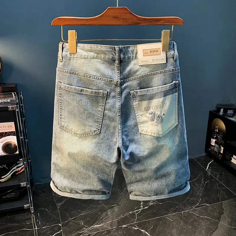 法国Cebrodz直筒五分牛仔裤男夏季薄款休闲水洗印花外穿中裤