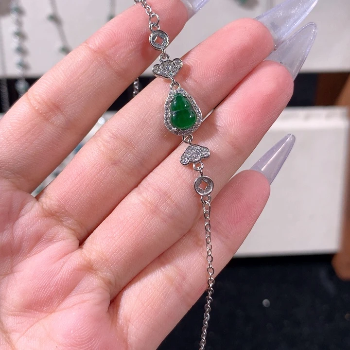 翡翠银S925镶嵌颈饰547绿