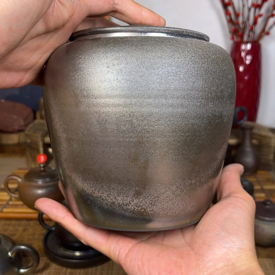 壶碾*尘建水紫陶紫泥柴烧茶罐