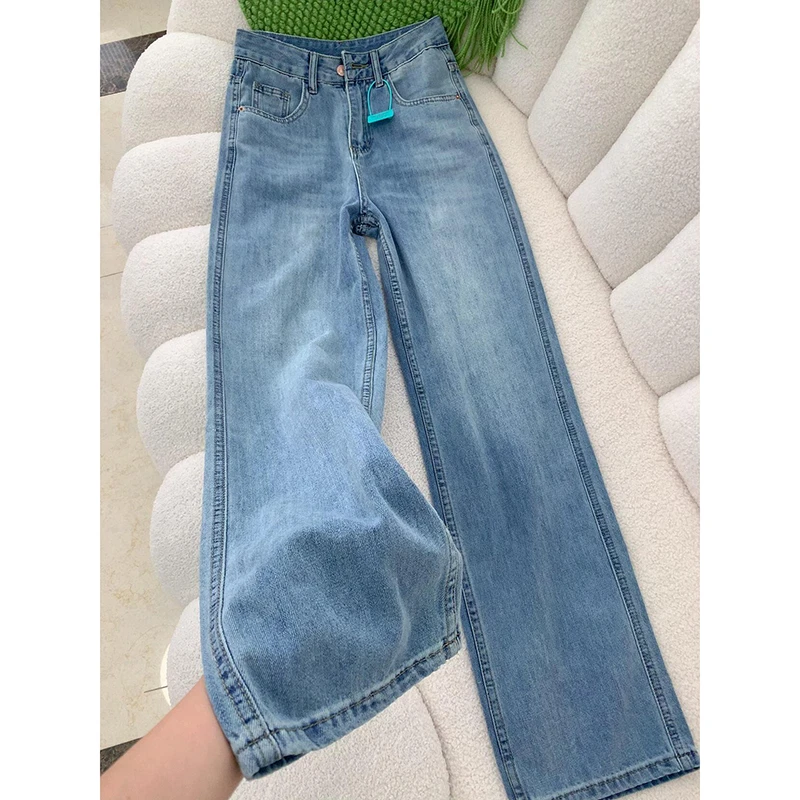 窄版阔腿牛仔裤女夏季薄款新款梨型身材高腰遮胯百搭直筒拖地裤子