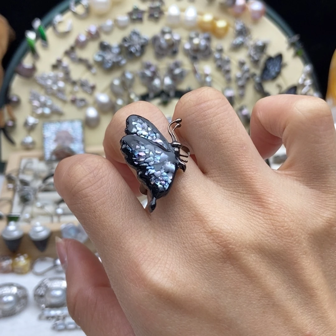 海水珍珠画框银S925镶嵌Kesui星河蝴蝶戒指