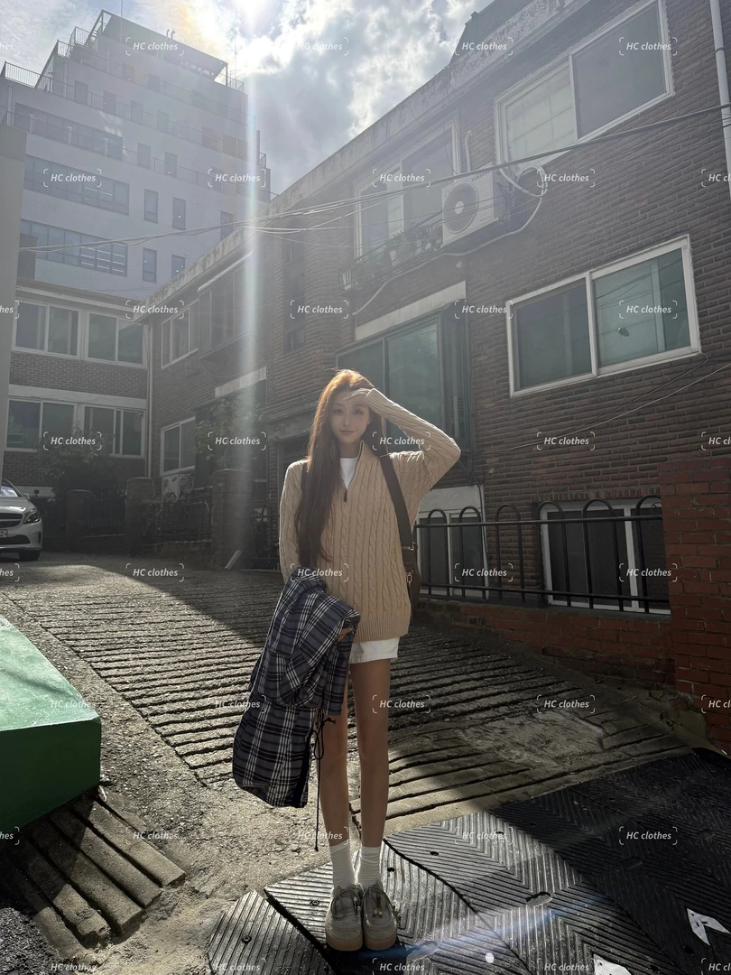 【好命哥同款】秋冬新款半拉链针织衫宽松套头绞花毛衣【男女同款】