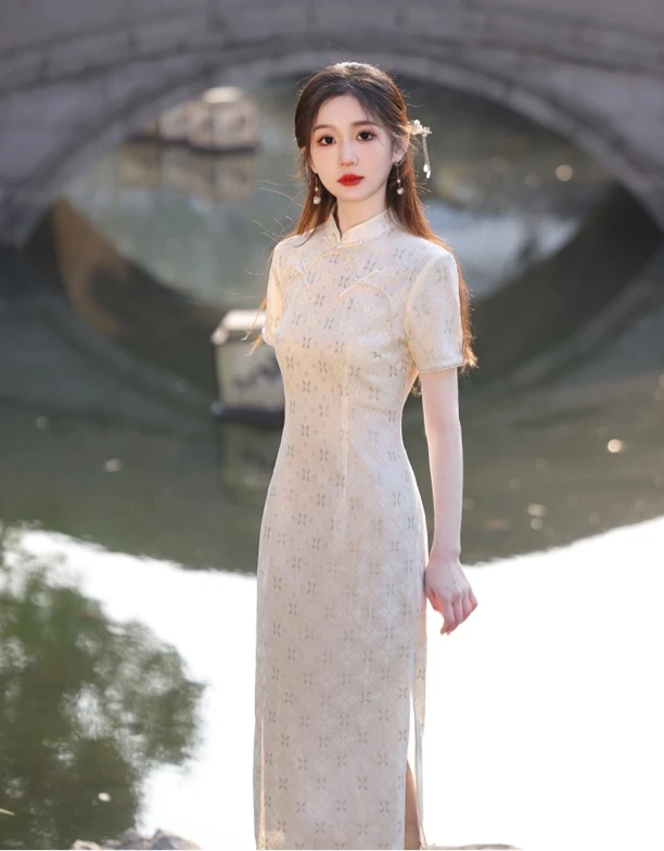 379 年轻款美龄襟珍珠盯珠|水月|旗袍