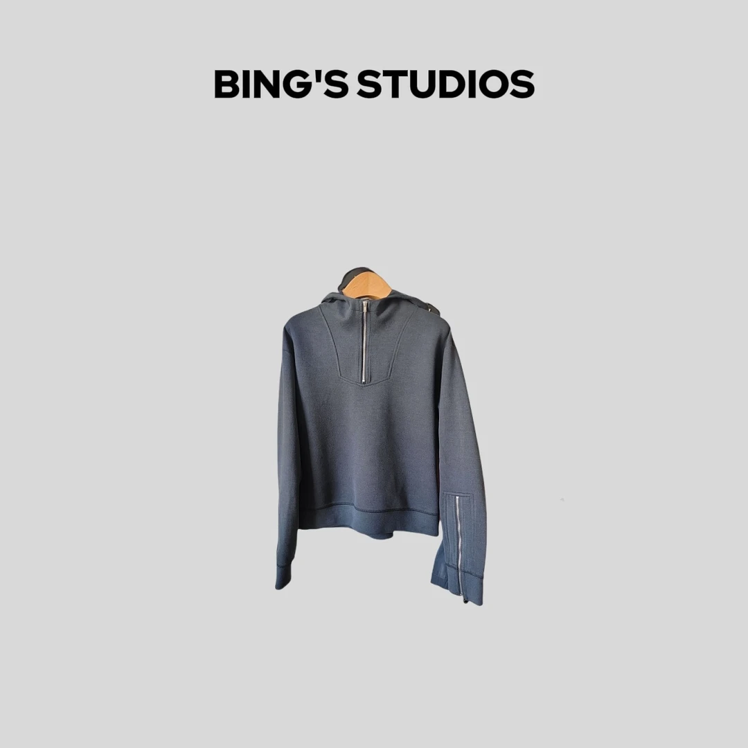 Bing Studios｜简约时尚百搭休闲女士运动半拉链连帽卫衣-2022
