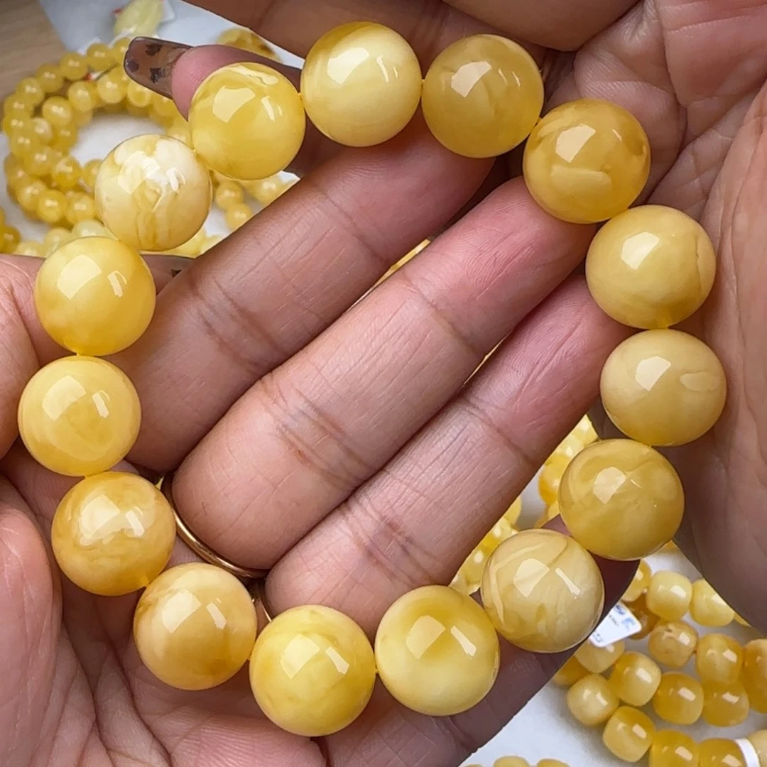 蜜蜡手链未镶嵌妖白花圆珠手串