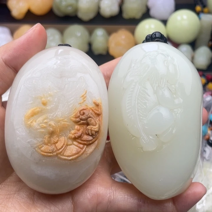 晓***亮石材天然古青石手把件