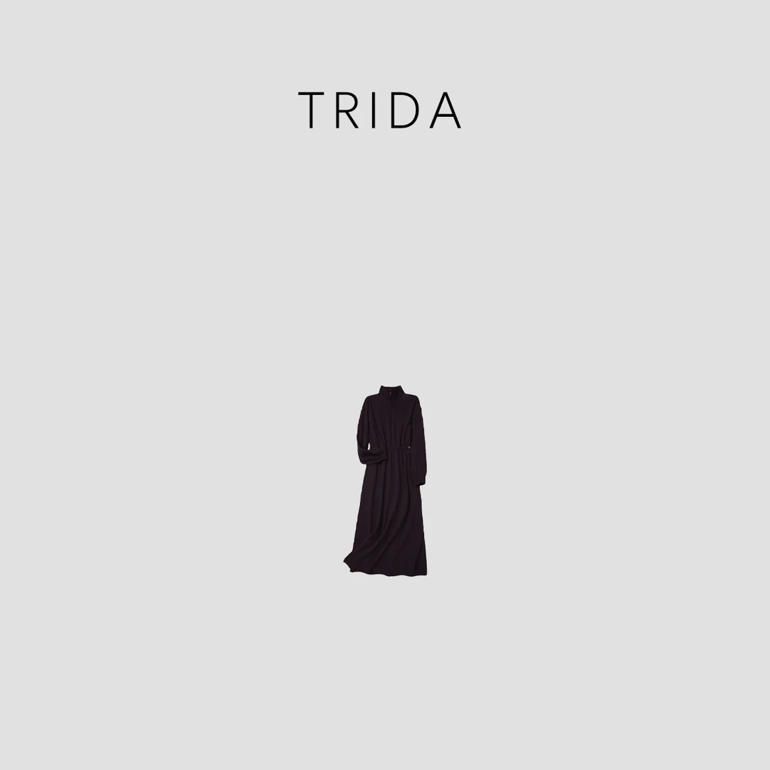 【Trida】女士双色中高领拉链收腰长袖轻奢连衣裙5155A