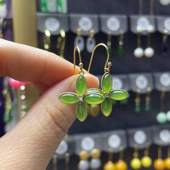 和田玉银S925镶嵌耳饰