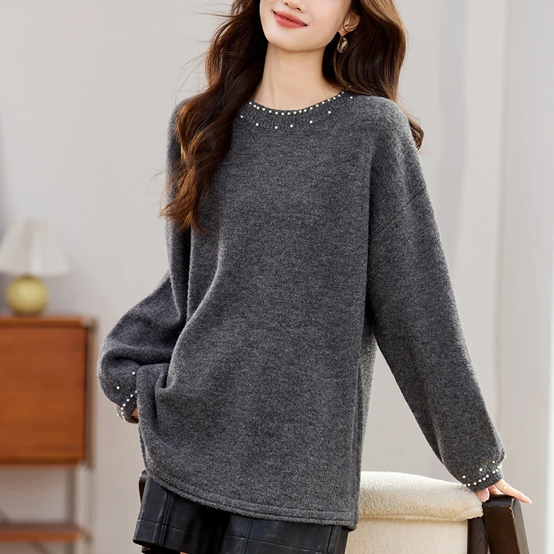 钉珠打底衫中长款遮屁股上衣洋气高档大码女装遮肚显瘦毛衣高级感
