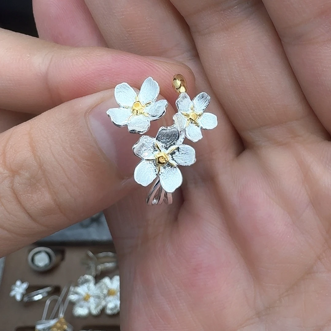 足银三朵花戒指s925