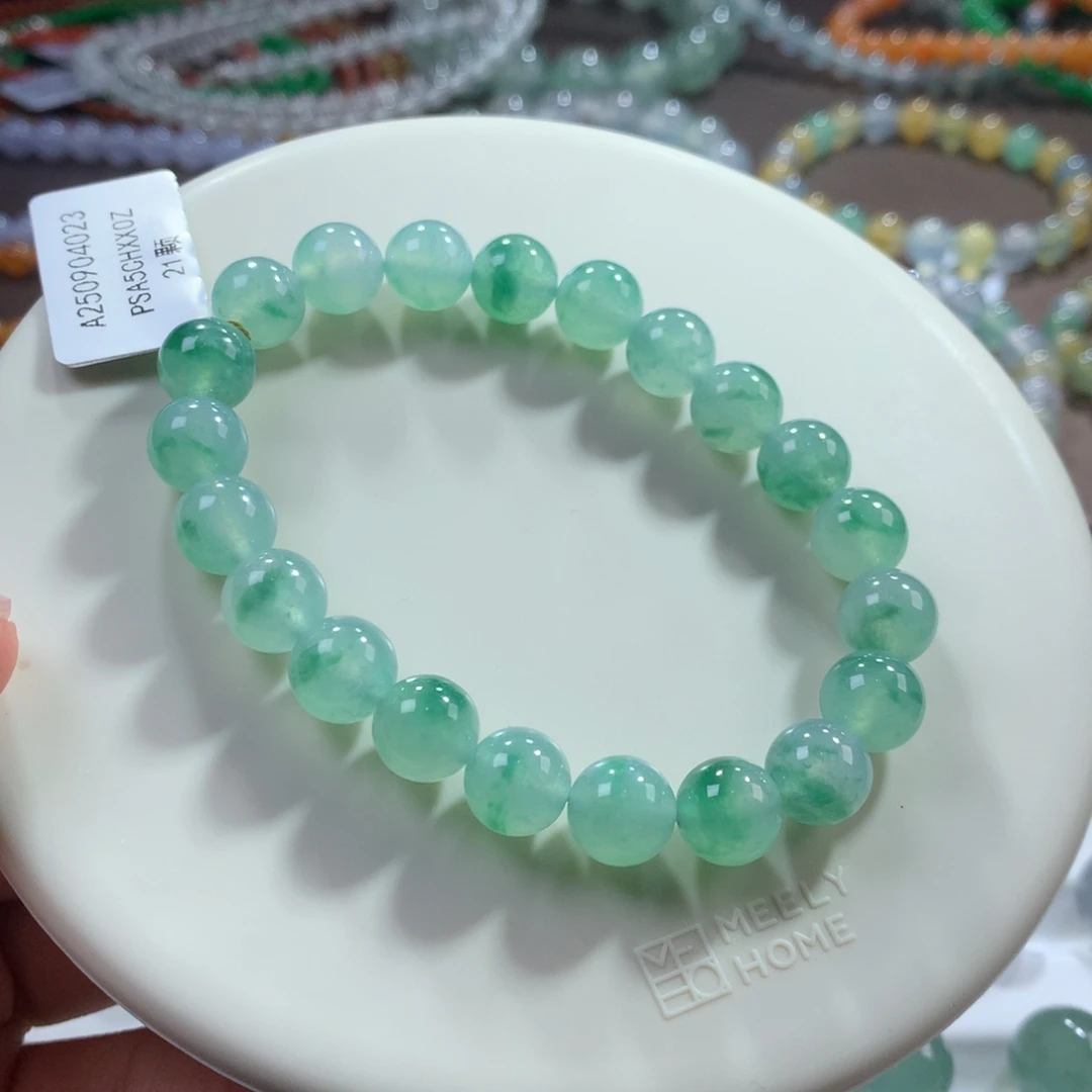 翡翠未镶嵌手链冰种薄荷绿底飘花手串 卡9