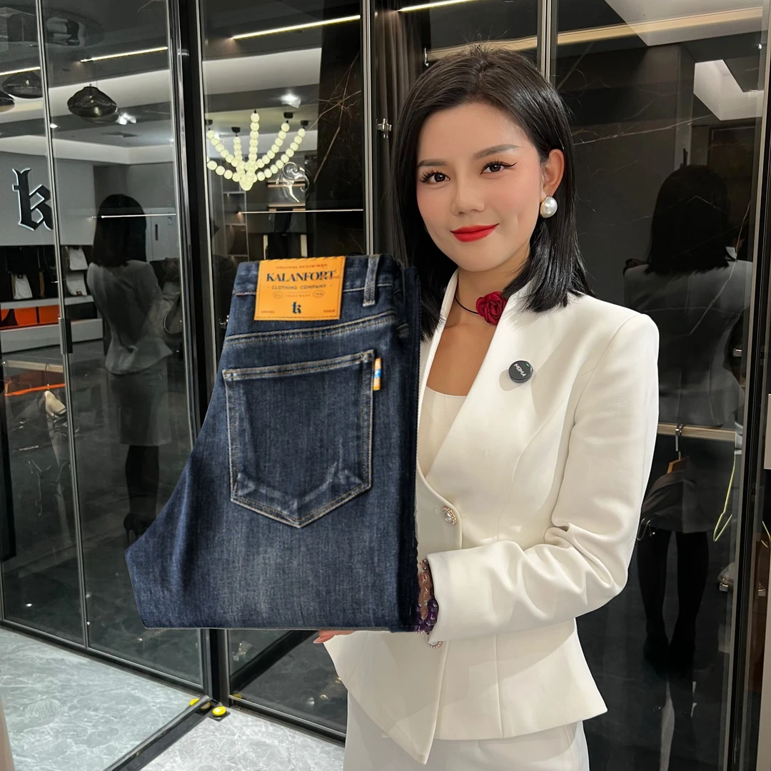 【秋冬蓝色黑色牛仔】轻奢韩版时尚修身直筒弹力潮流休闲裤牛仔裤男