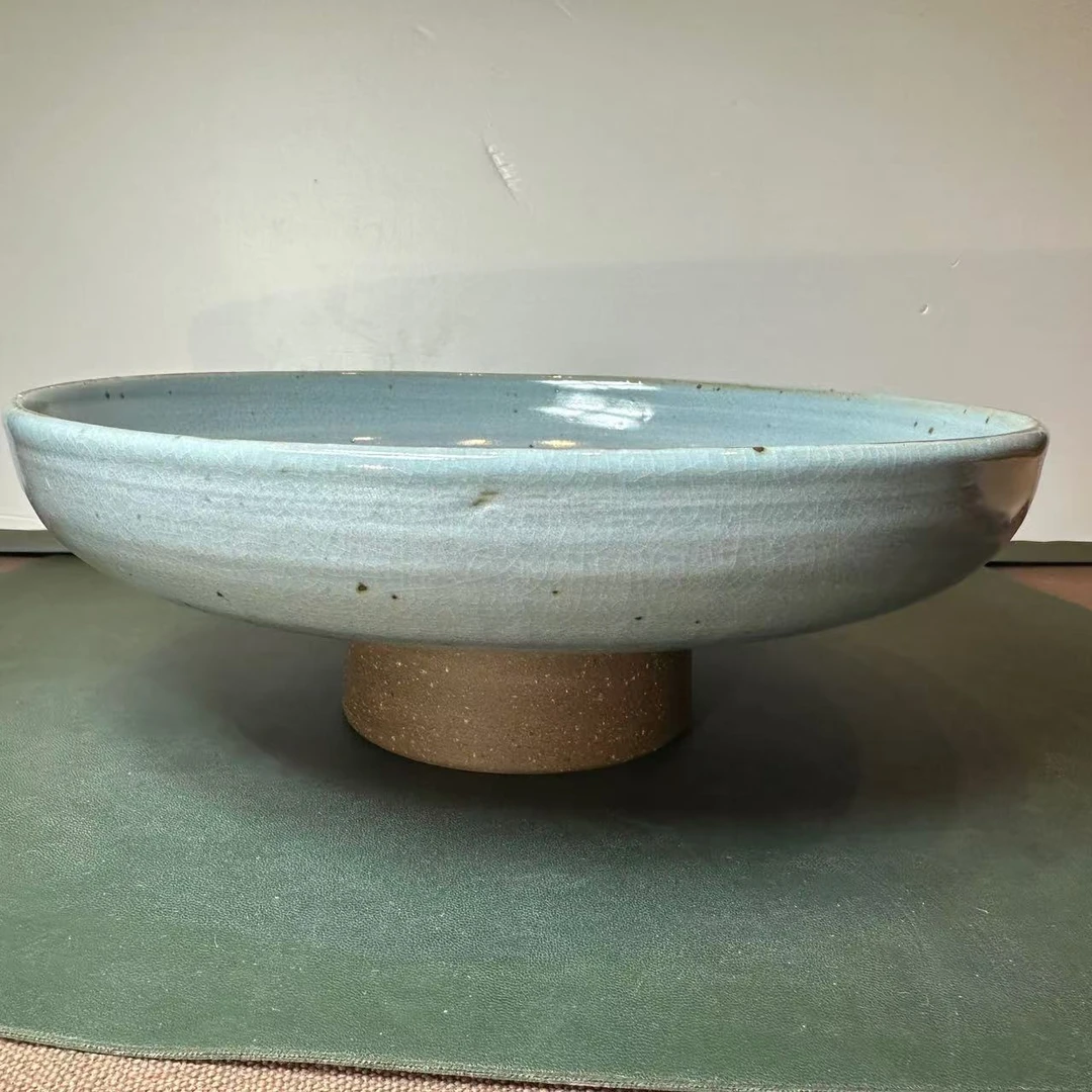 9寸蓝麻点高脚果盘