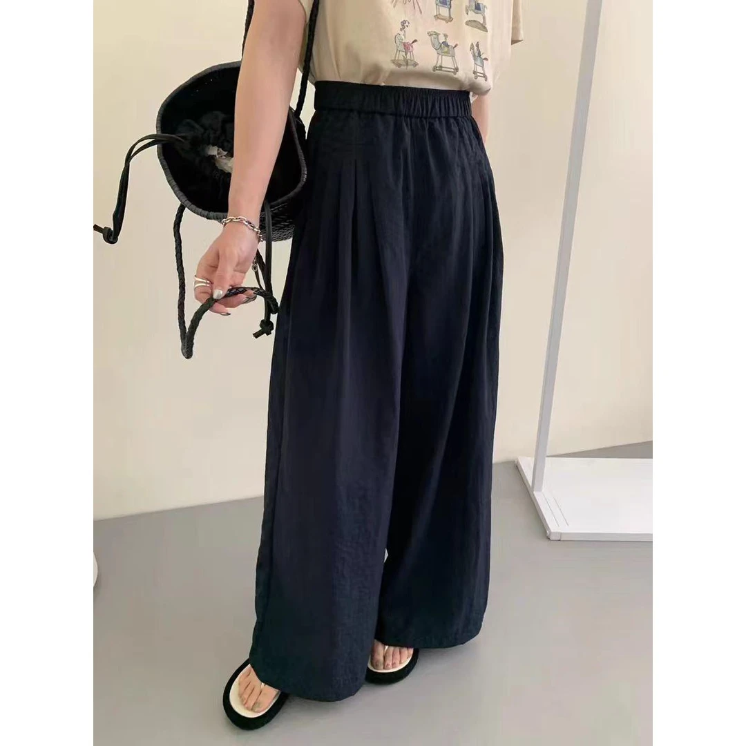 （柚子同款）ZJ夏季宽松褶皱水洗牛仔棉阔腿裤5688