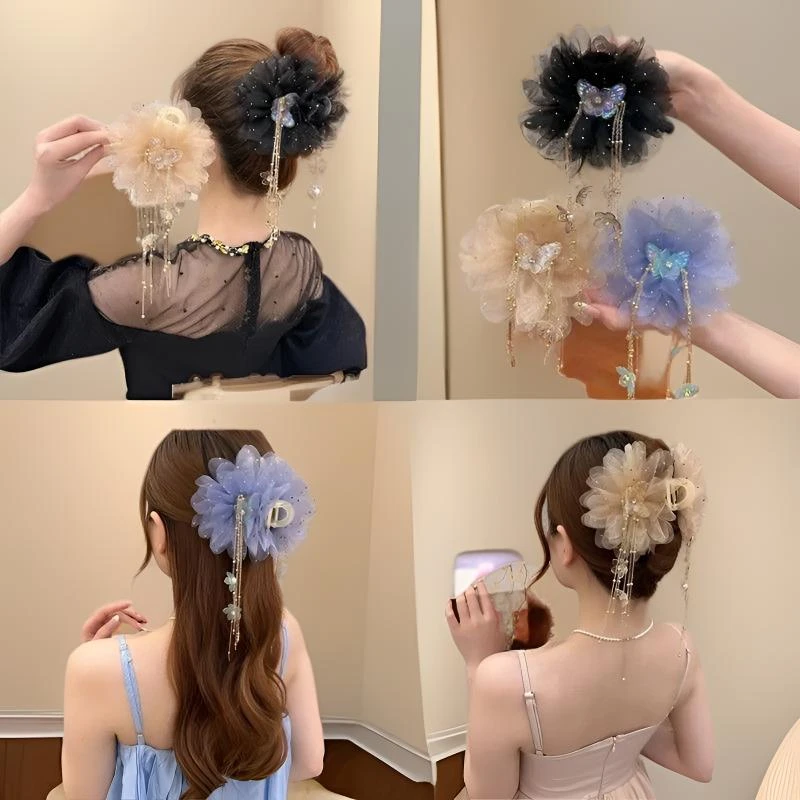 蝴蝶流苏气质甜美女金枝玉叶网纱花朵百搭显量鲨鱼高颜值