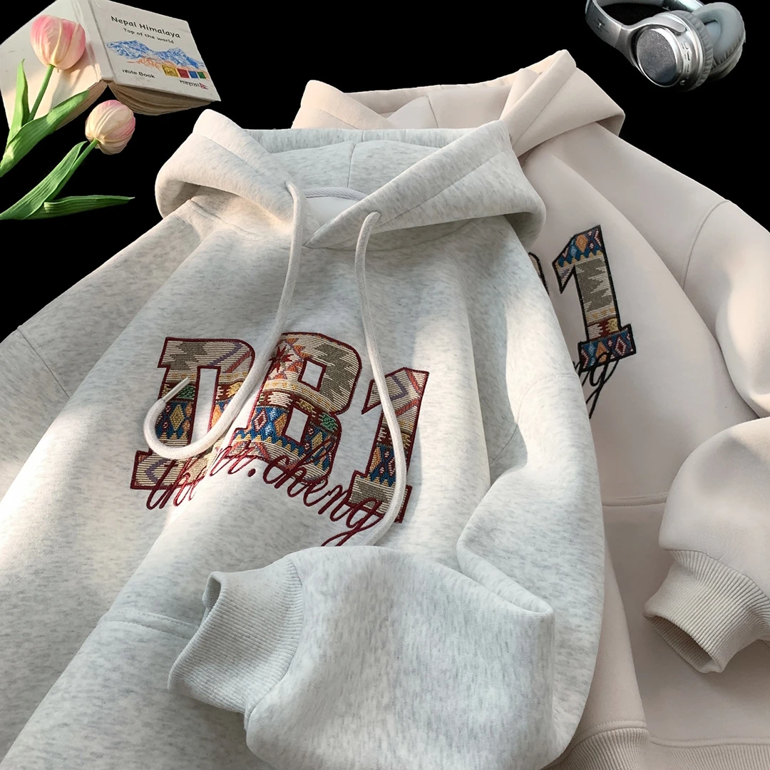 XXZZ 重磅500g美式cleanfit刺绣连帽卫衣男秋冬宽松潮牌长袖外套