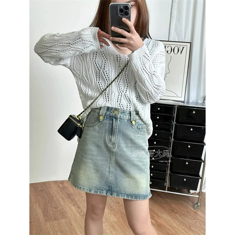 大码高腰牛仔短裙女2025夏季新款辣妹时尚百搭修身显瘦包臀A字裙