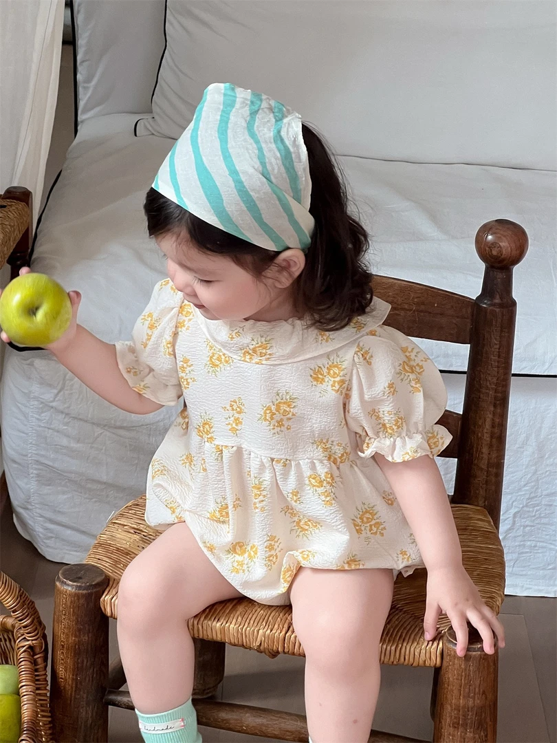 宝宝夏款衣服薄款童装2025夏季韩版童装女童后背蝴蝶结包屁哈衣