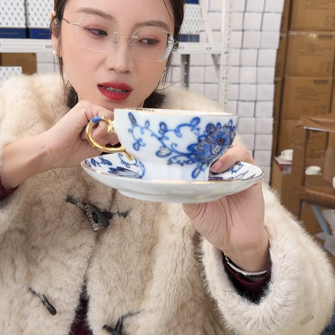 紫***娆骨瓷骨瓷咖啡杯碟一套220ml外贸骨瓷